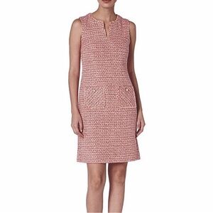 Karl Lagerfeld Paris Fringe Pink White Black Tweed Sleeveless Shift Dress, 14